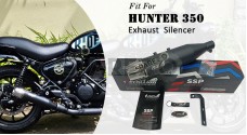 For Royal Enfield Hunter 350 Silver Stallion Exhaust Silencer Black and Silver - SPAREZO